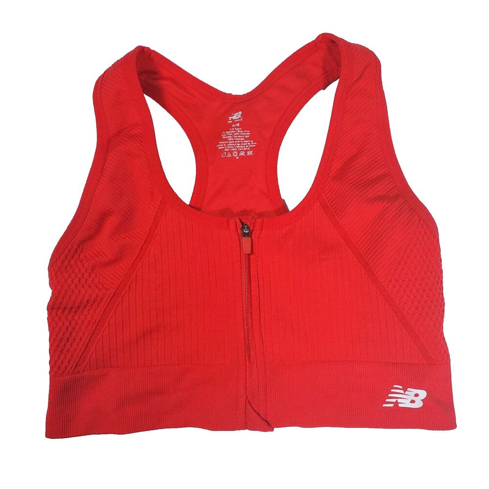 New Balance Women’s Sports Bra Size Medium Red Seamless Zip Front Athleisure